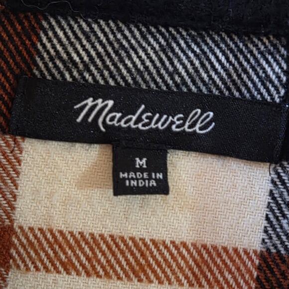 Madewell Flannel Bromley Shirt, Black & Ivory plaid Women's sz Medium - Picture 3 of 12